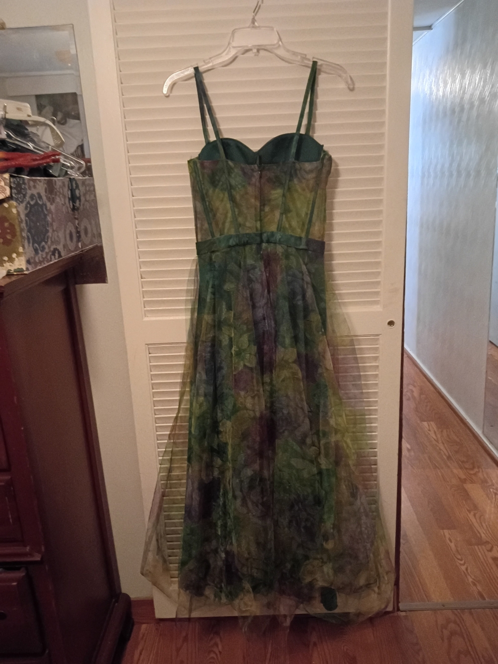Green Floral Mesh Corset Midi Dress - Picture 4 of 7